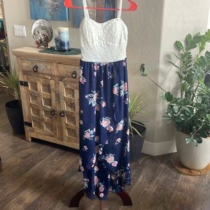 Floral white and blue wrap dress